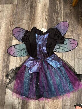Girl's Halloween Purple & Green Fairy Costume Dress - Dress & Wings  Size 12-14